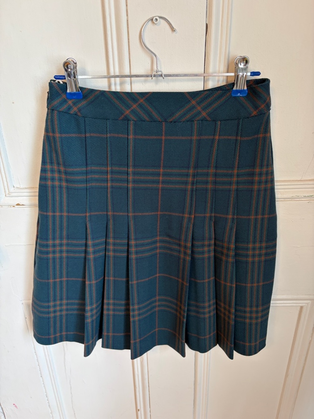 Wilfred Teal and Rust Plaid Pleated Skirt